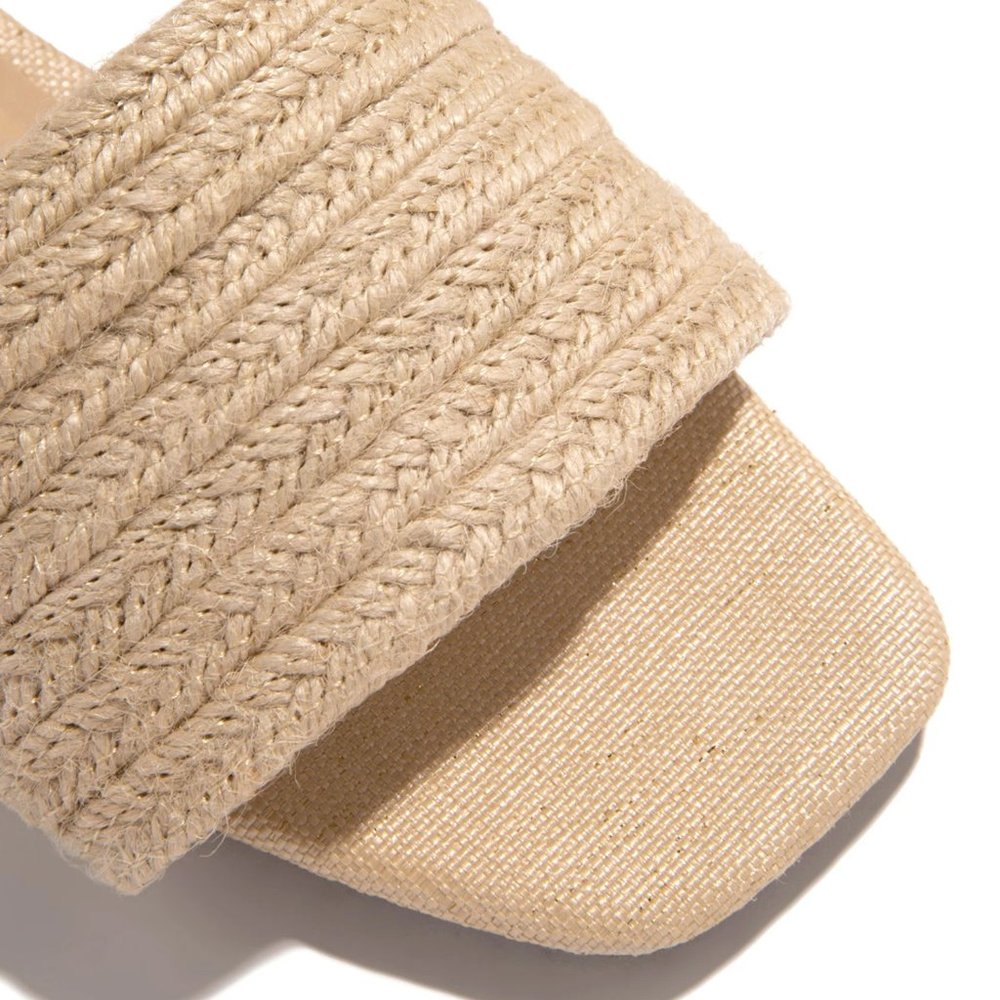 NEW🔥 Natural Woven Jute Raffia Slides Flat Sandal Flip Flops Square Open Toe - Picture 4 of 5